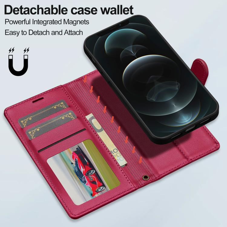 For iPhone 14 Plus LC.IMEEKE L2 Series Detachable Magsafe PU Phone Case with Lanyard