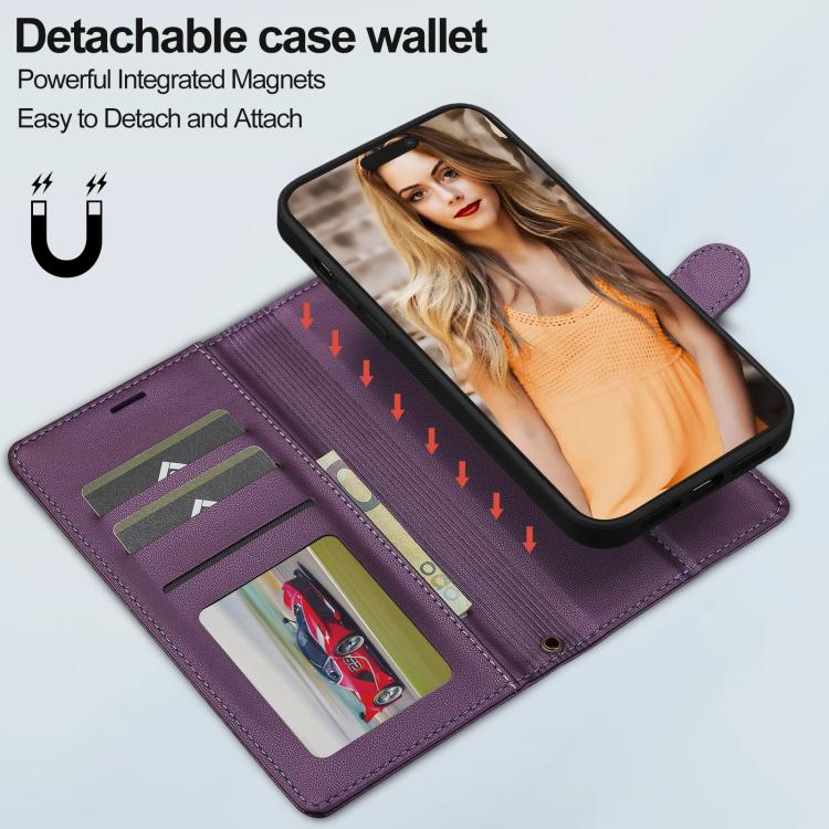For iPhone 14 Pro LC.IMEEKE L2 Series Detachable Magsafe PU Phone Case with Lanyard