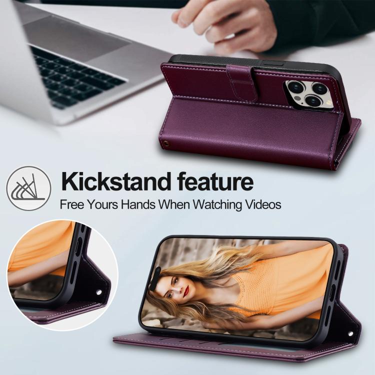 For iPhone 14 Pro LC.IMEEKE L2 Series Detachable Magsafe PU Phone Case with Lanyard