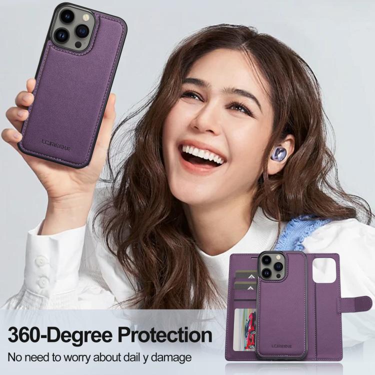 For iPhone 14 Pro LC.IMEEKE L2 Series Detachable Magsafe PU Phone Case with Lanyard