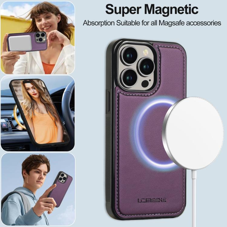 For iPhone 14 Pro LC.IMEEKE L2 Series Detachable Magsafe PU Phone Case with Lanyard