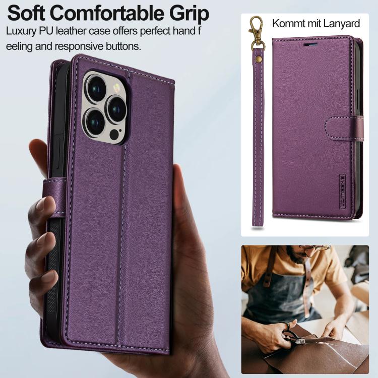 For iPhone 14 Pro LC.IMEEKE L2 Series Detachable Magsafe PU Phone Case with Lanyard
