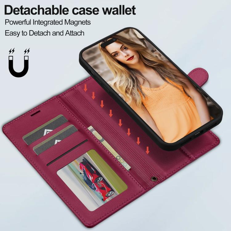 For iPhone 14 Pro LC.IMEEKE L2 Series Detachable Magsafe PU Phone Case with Lanyard