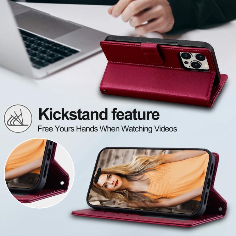 For iPhone 14 Pro LC.IMEEKE L2 Series Detachable Magsafe PU Phone Case with Lanyard