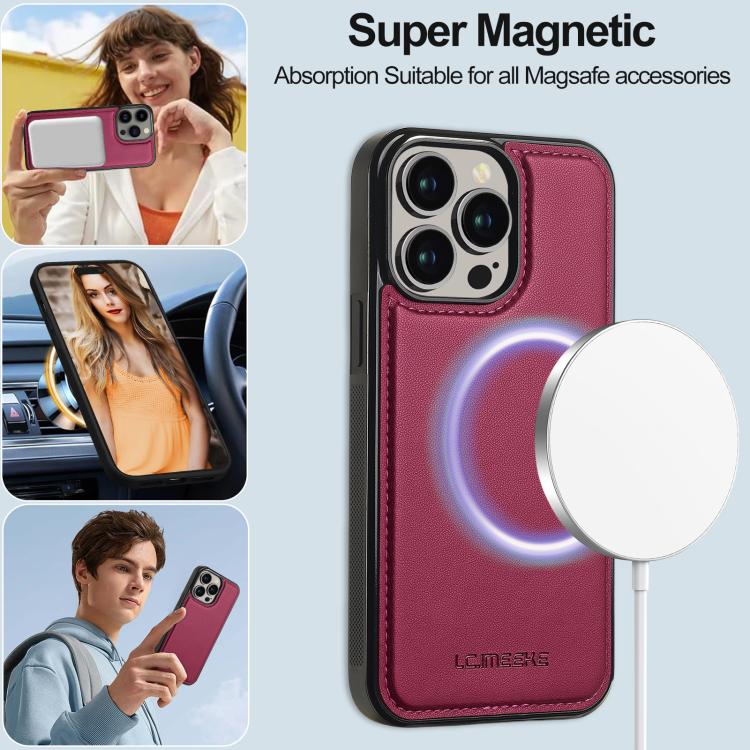 For iPhone 14 Pro LC.IMEEKE L2 Series Detachable Magsafe PU Phone Case with Lanyard