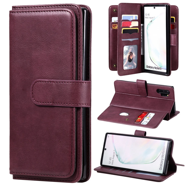 For Samsung Galaxy Note10+ Multifunctional Magnetic Copper Buckle Horizontal Flip Solid Color Leather Case with 10 Card Slots & Wallet & Holder & Photo Frame