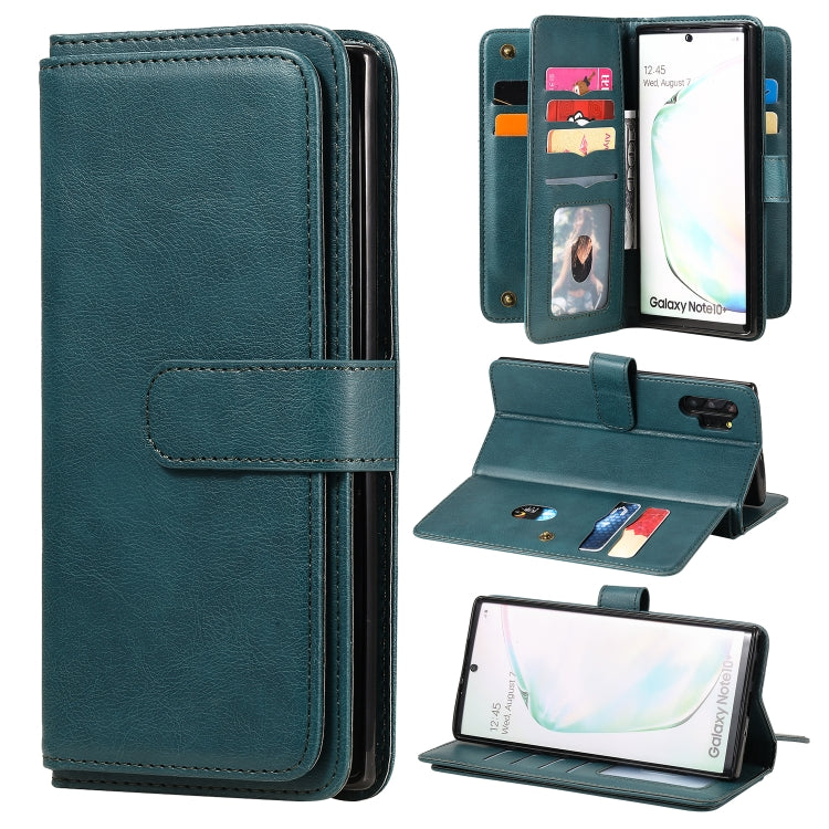 For Samsung Galaxy Note10+ Multifunctional Magnetic Copper Buckle Horizontal Flip Solid Color Leather Case with 10 Card Slots & Wallet & Holder & Photo Frame
