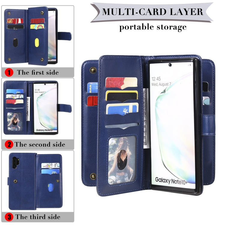 For Samsung Galaxy Note10+ Multifunctional Magnetic Copper Buckle Horizontal Flip Solid Color Leather Case with 10 Card Slots & Wallet & Holder & Photo Frame