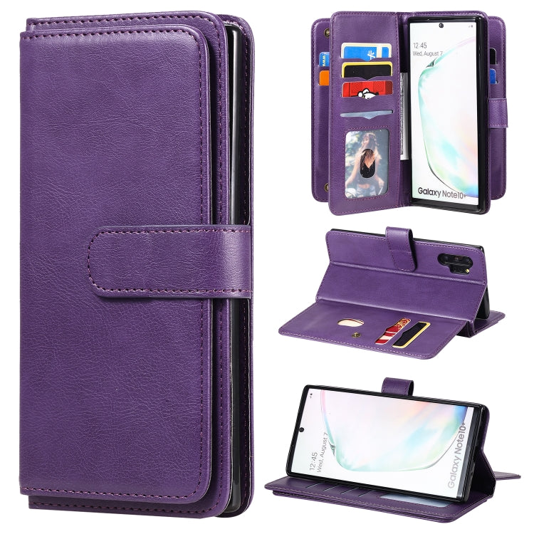 For Samsung Galaxy Note10+ Multifunctional Magnetic Copper Buckle Horizontal Flip Solid Color Leather Case with 10 Card Slots & Wallet & Holder & Photo Frame