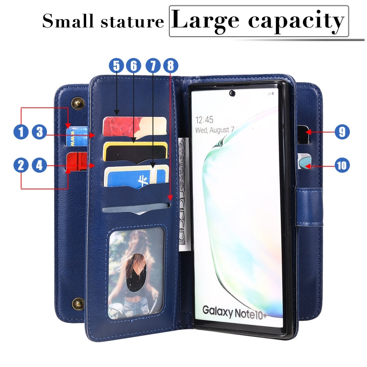 For Samsung Galaxy Note10+ Multifunctional Magnetic Copper Buckle Horizontal Flip Solid Color Leather Case with 10 Card Slots & Wallet & Holder & Photo Frame