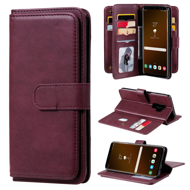 For Samsung Galaxy S9+ Multifunctional Magnetic Copper Buckle Horizontal Flip Solid Color Leather Case with 10 Card Slots & Wallet & Holder & Photo Frame