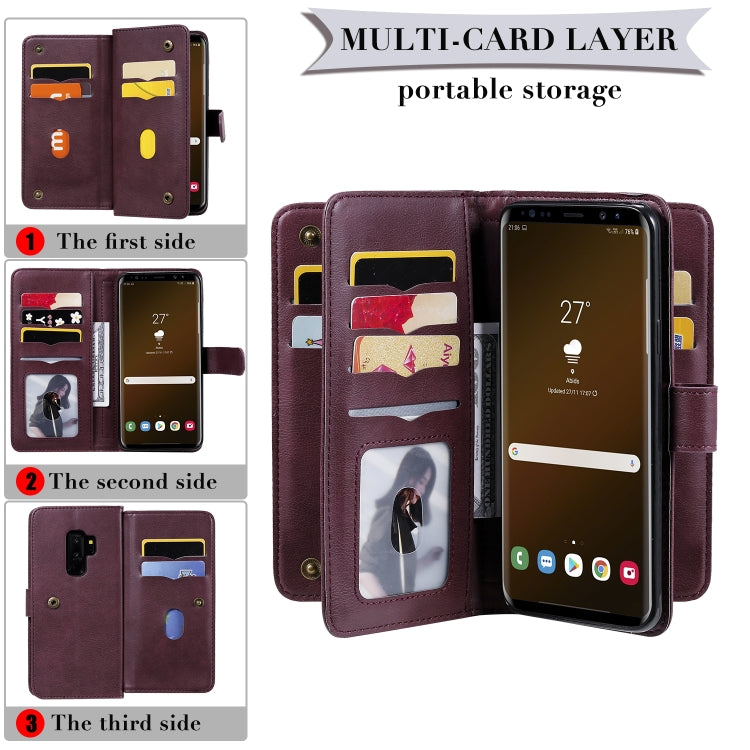 For Samsung Galaxy S9+ Multifunctional Magnetic Copper Buckle Horizontal Flip Solid Color Leather Case with 10 Card Slots & Wallet & Holder & Photo Frame