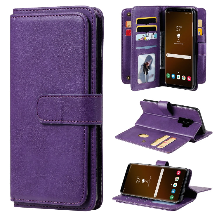For Samsung Galaxy S9+ Multifunctional Magnetic Copper Buckle Horizontal Flip Solid Color Leather Case with 10 Card Slots & Wallet & Holder & Photo Frame