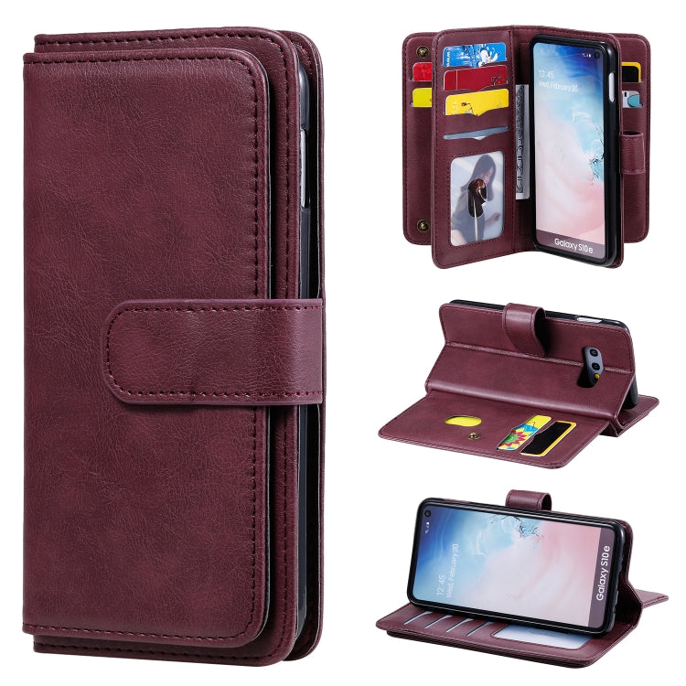 For Samsung Galaxy S10e Multifunctional Magnetic Copper Buckle Horizontal Flip Solid Color Leather Case with 10 Card Slots & Wallet & Holder & Photo Frame