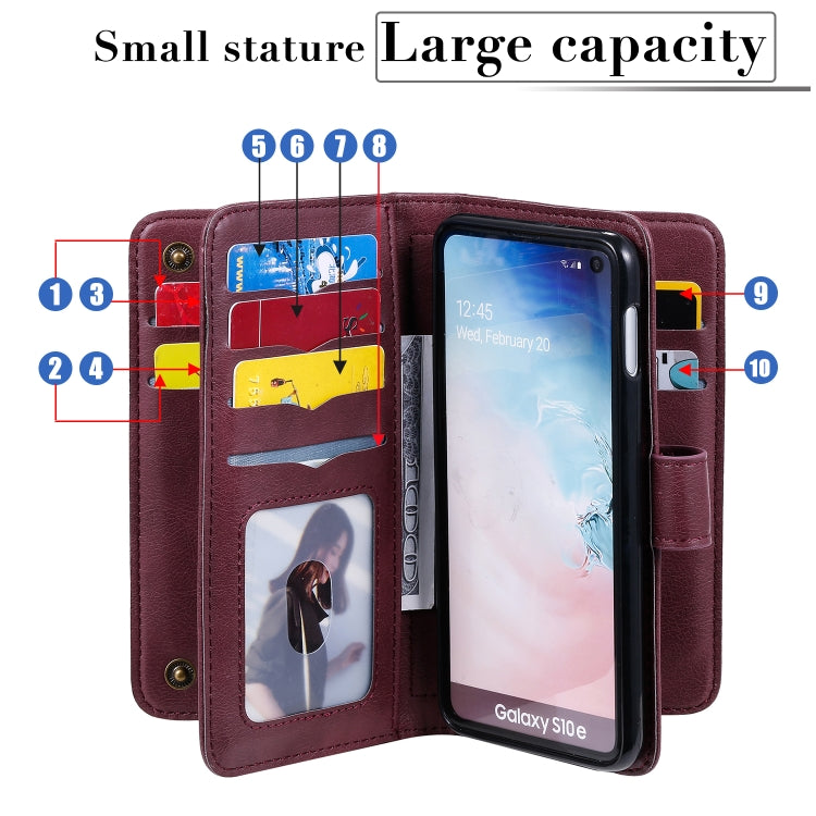 For Samsung Galaxy S10e Multifunctional Magnetic Copper Buckle Horizontal Flip Solid Color Leather Case with 10 Card Slots & Wallet & Holder & Photo Frame