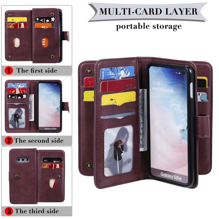 For Samsung Galaxy S10e Multifunctional Magnetic Copper Buckle Horizontal Flip Solid Color Leather Case with 10 Card Slots & Wallet & Holder & Photo Frame