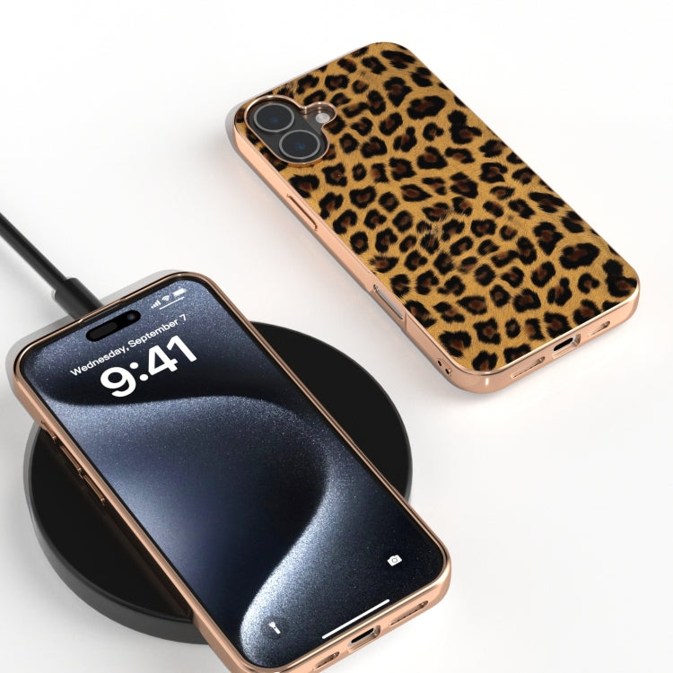 For iPhone 16 Nano Plating Leopard Print Phone Case