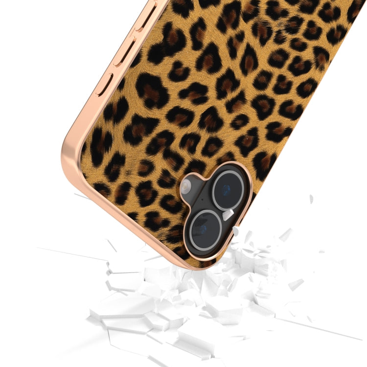For iPhone 16 Nano Plating Leopard Print Phone Case