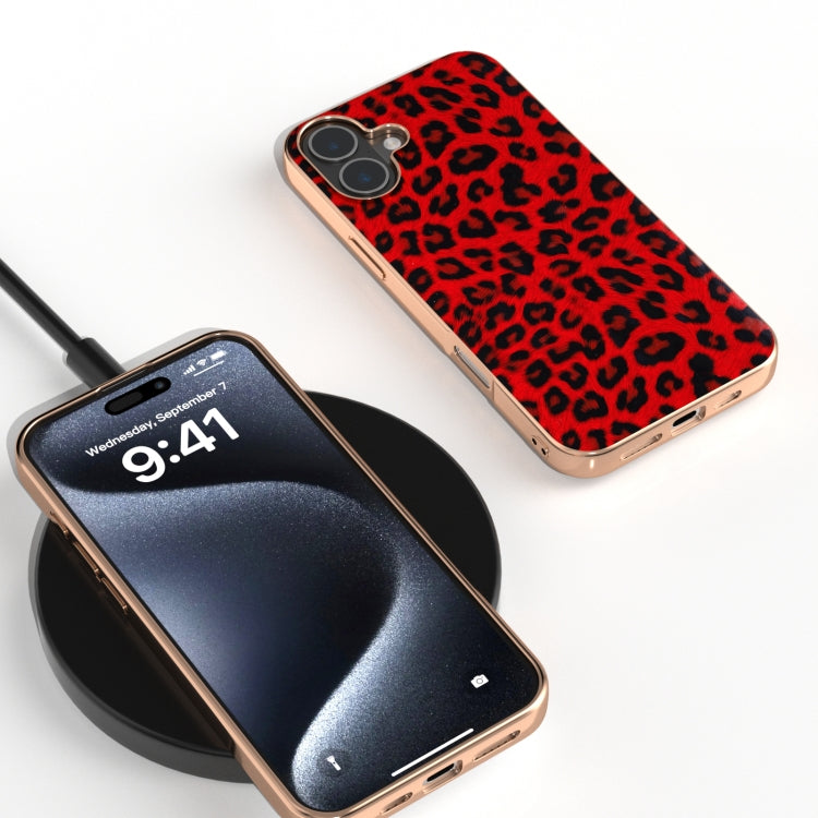For iPhone 16 Nano Plating Leopard Print Phone Case