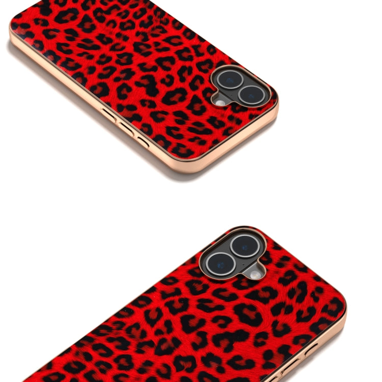 For iPhone 16 Nano Plating Leopard Print Phone Case