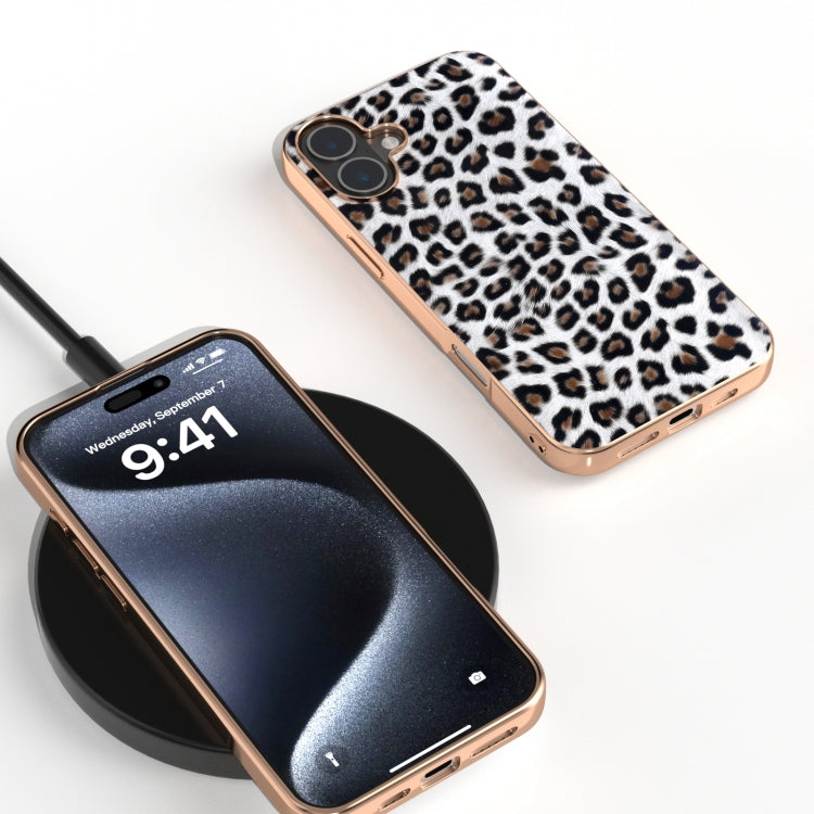 For iPhone 16 Plus Nano Plating Leopard Print Phone Case