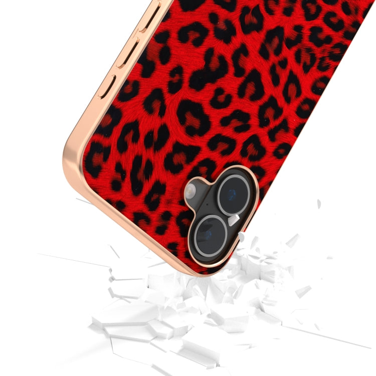 For iPhone 16 Plus Nano Plating Leopard Print Phone Case