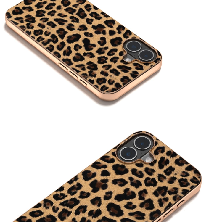 For iPhone 16 Plus Nano Plating Leopard Print Phone Case