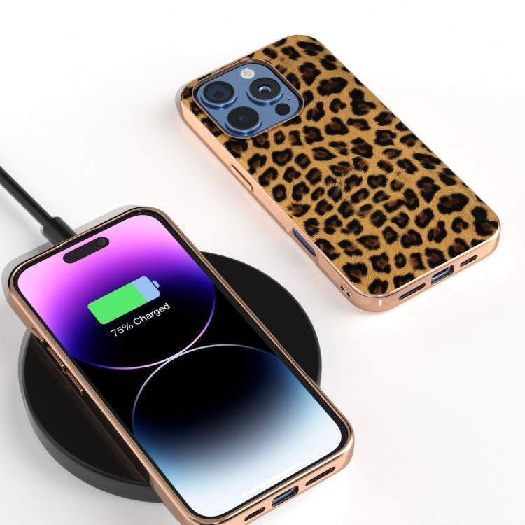 For iPhone 16 Pro Nano Plating Leopard Print Phone Case