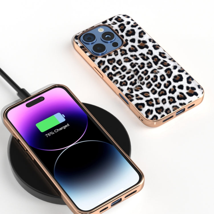 For iPhone 16 Pro Nano Plating Leopard Print Phone Case