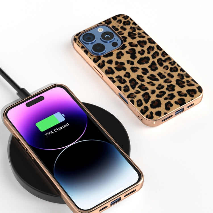 For iPhone 16 Pro Nano Plating Leopard Print Phone Case
