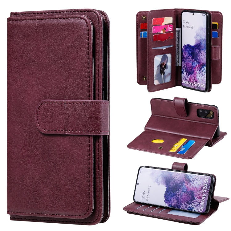 For Samsung Galaxy S20 5G Multifunctional Magnetic Copper Buckle Horizontal Flip Solid Color Leather Case with 10 Card Slots & Wallet & Holder & Photo Frame