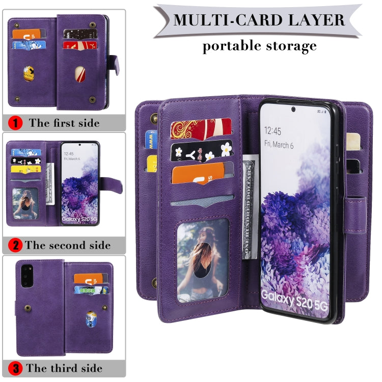 For Samsung Galaxy S20 5G Multifunctional Magnetic Copper Buckle Horizontal Flip Solid Color Leather Case with 10 Card Slots & Wallet & Holder & Photo Frame