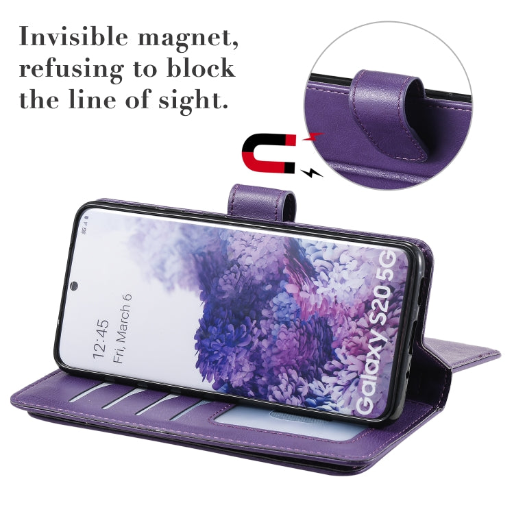 For Samsung Galaxy S20 5G Multifunctional Magnetic Copper Buckle Horizontal Flip Solid Color Leather Case with 10 Card Slots & Wallet & Holder & Photo Frame