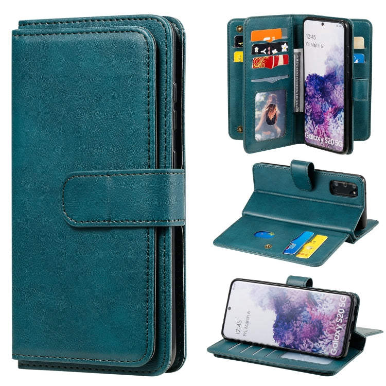 For Samsung Galaxy S20 5G Multifunctional Magnetic Copper Buckle Horizontal Flip Solid Color Leather Case with 10 Card Slots & Wallet & Holder & Photo Frame