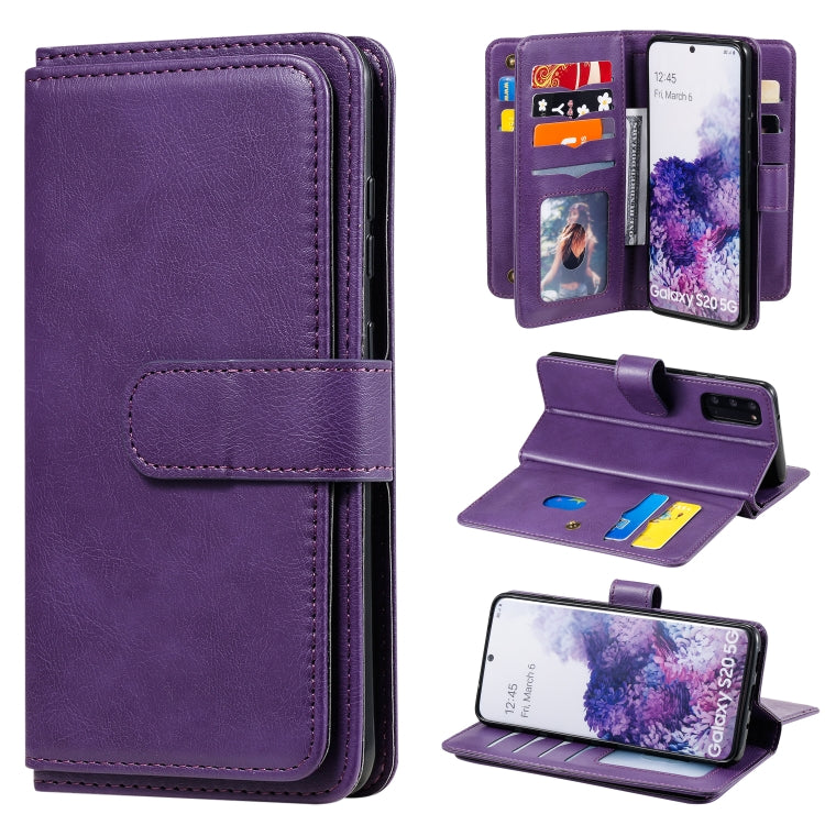 For Samsung Galaxy S20 5G Multifunctional Magnetic Copper Buckle Horizontal Flip Solid Color Leather Case with 10 Card Slots & Wallet & Holder & Photo Frame