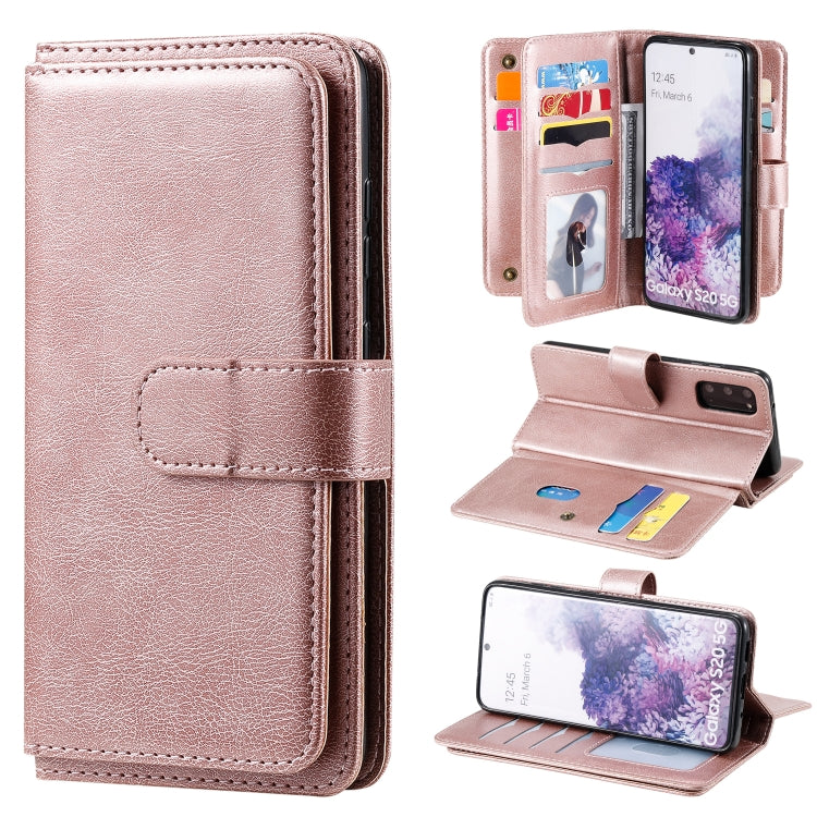 For Samsung Galaxy S20 5G Multifunctional Magnetic Copper Buckle Horizontal Flip Solid Color Leather Case with 10 Card Slots & Wallet & Holder & Photo Frame