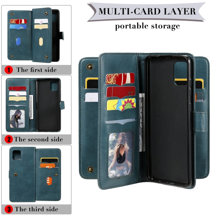 For Samsung Galaxy A81 / Note 10 Lite Multifunctional Magnetic Copper Buckle Horizontal Flip Solid Color Leather Case with 10 Card Slots & Wallet & Holder & Photo Frame