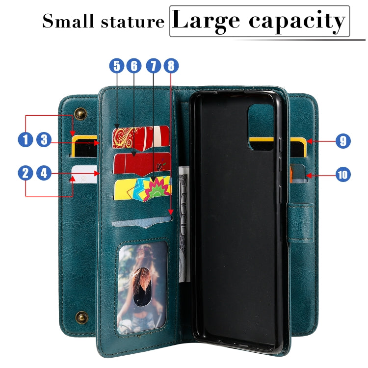 For Samsung Galaxy A81 / Note 10 Lite Multifunctional Magnetic Copper Buckle Horizontal Flip Solid Color Leather Case with 10 Card Slots & Wallet & Holder & Photo Frame