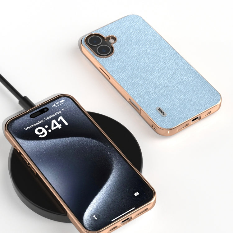 For iPhone 16 ABEEL Genuine Leather Mino Series Nano Plating Phone Case