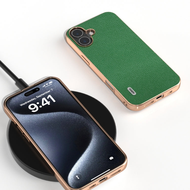 For iPhone 16 ABEEL Genuine Leather Mino Series Nano Plating Phone Case