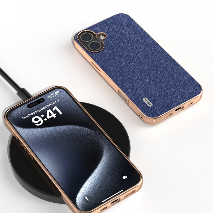 For iPhone 16 ABEEL Genuine Leather Mino Series Nano Plating Phone Case
