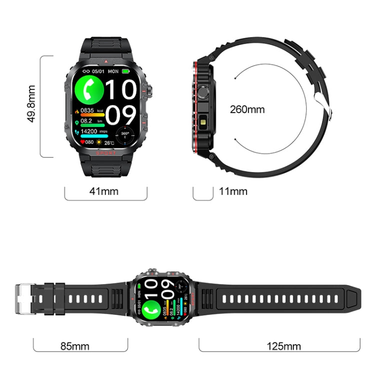 G45 2.01 inch Screen Silicone Strap 10m Waterproof Smart Watch, Support Flashlight / Bluetooth Call / HRV - Black