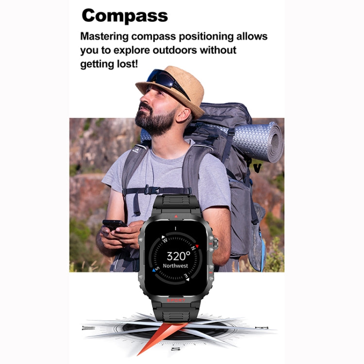 G45 2.01 inch Screen Silicone Strap 10m Waterproof Smart Watch, Support Flashlight / Bluetooth Call / HRV - Black