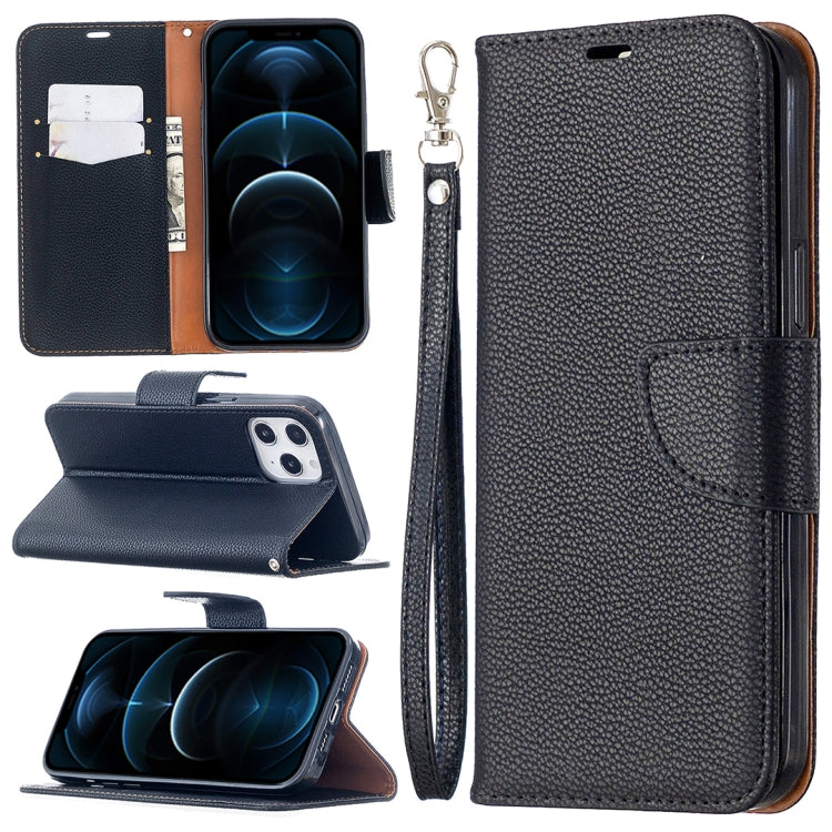 For iPhone 12 Pro Max Litchi Texture Pure Color Horizontal Flip Leather Case with Holder & Card Slots & Wallet & Lanyard