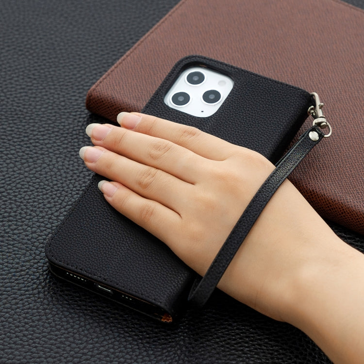 For iPhone 12 Pro Max Litchi Texture Pure Color Horizontal Flip Leather Case with Holder & Card Slots & Wallet & Lanyard