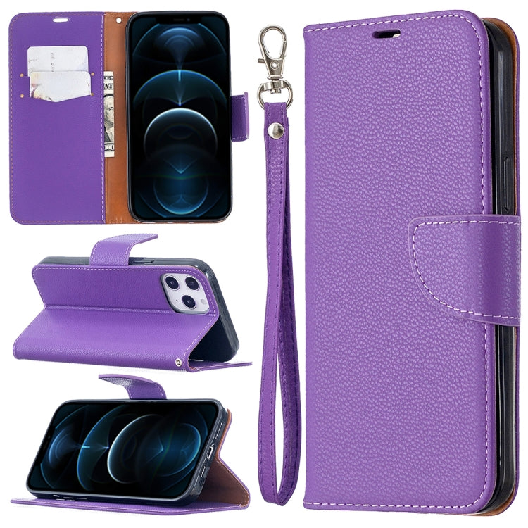 For iPhone 12 Pro Max Litchi Texture Pure Color Horizontal Flip Leather Case with Holder & Card Slots & Wallet & Lanyard