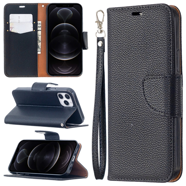 For iPhone 12 / 12 Pro Litchi Texture Pure Color Horizontal Flip Leather Case with Holder & Card Slots & Wallet & Lanyard