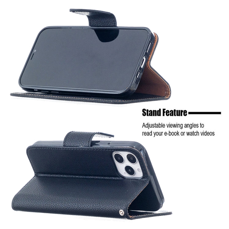 For iPhone 12 / 12 Pro Litchi Texture Pure Color Horizontal Flip Leather Case with Holder & Card Slots & Wallet & Lanyard