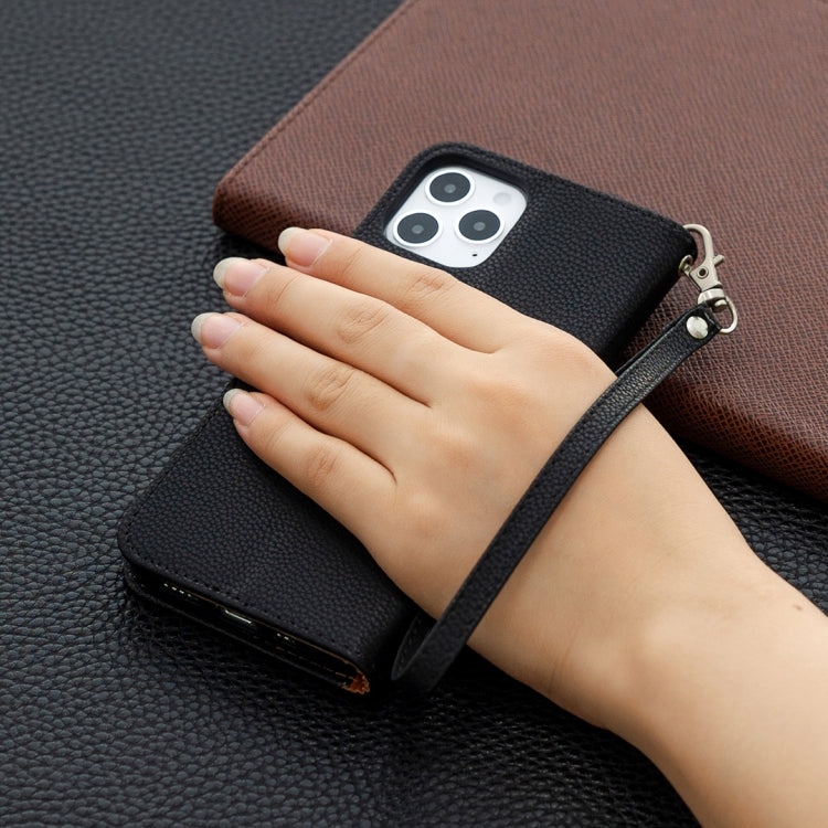 For iPhone 12 / 12 Pro Litchi Texture Pure Color Horizontal Flip Leather Case with Holder & Card Slots & Wallet & Lanyard