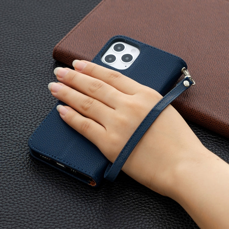 For iPhone 12 / 12 Pro Litchi Texture Pure Color Horizontal Flip Leather Case with Holder & Card Slots & Wallet & Lanyard